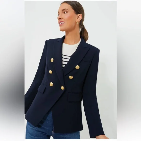 $695 Veronica Beard Miller Dickey Jacket Blazer Navy gold Double Breasted Sz 4 - Picture 1 of 16